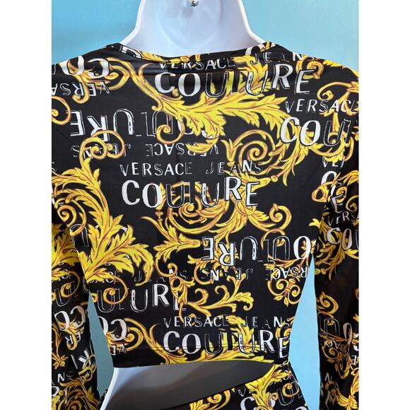 NWT VERSACE Jeans Couture LOGO Midi Cocktail Club Dress 38 XS Baroque Cutout - Picture 6 of 10